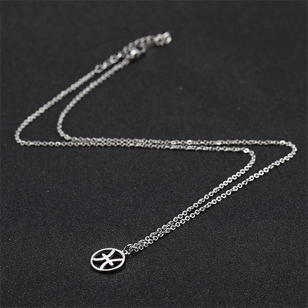 Stainless Steel Hollow-out Star Zodiac Sign Necklace 12 Constellation Pendant Necklace Women Chain Choker Men Jewelry Gifts