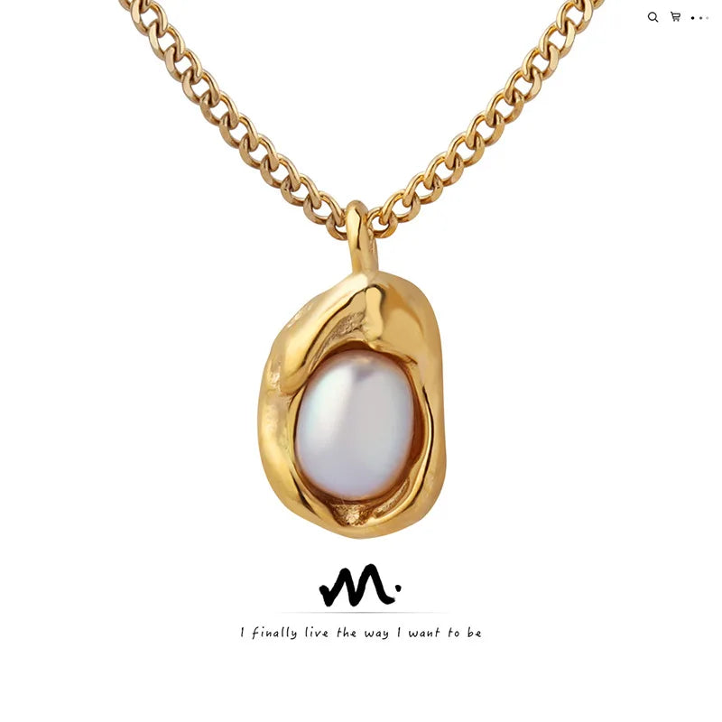 Fashion Inlaid Pearls Pendant Necklace for Women Luxury Design Stainless Steel Cuban Chain Wedding Woman Necklaces Jewelry