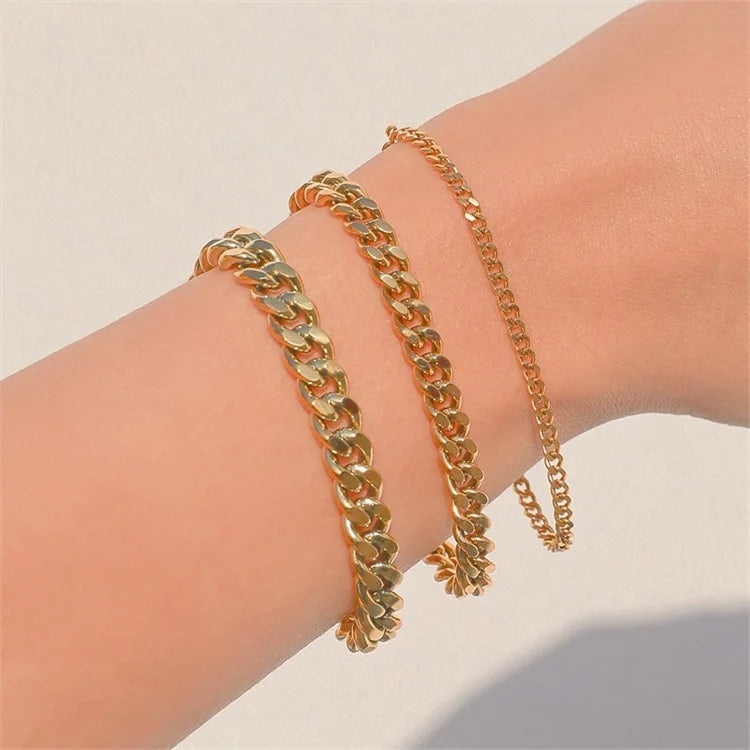 Hip Hop Stainless Steel Cuban Chain Bracelet For Women 3 5 7 mm Simple Stainless Steel Men Bracelet Gold Color Jewelry