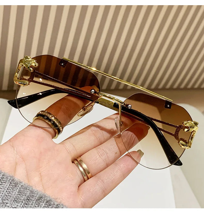 Frameless luxury brand pilot sunglasses high quality metal gradual change sunglasses cycling sunglasses