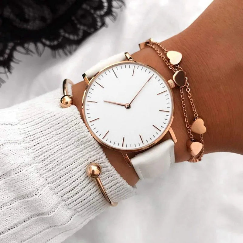 Simple Elegant Watch for Women 2023 Pink White Leather Watchband Dress Lady Wrist Watches Casual Female Clock Hot Montre Femme