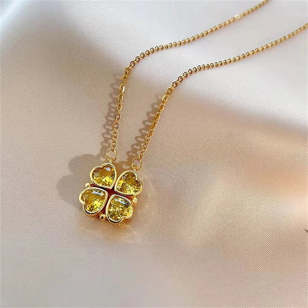 Fashion Retro Lucky Four Leaf Clover Women Necklace Gothic Love Heart Pendant Choke Chain Necklace Stainless Steel Jewelry Gift