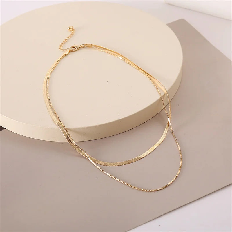 Fashion Multilayer Snake Chain Necklaces For Women Gold Color Herringbone Choker Clavicle Neck Chains 2023 Trendy Jewelry Gifts