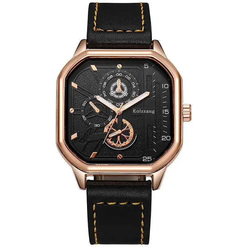 YIKAZE Men's Quartz Watches Alloy Dial Business Men Watch PU Leather Strap Square Sports Watch Cool Black Wristwatch for man