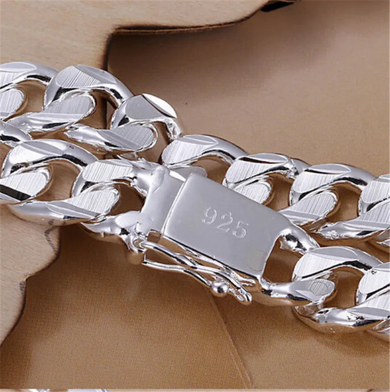 New High-end Women's Mens Fine S925 Sterling Silver Bracelet Fashion Jewelry Gift Men's 10MM Square Beautiful Gem