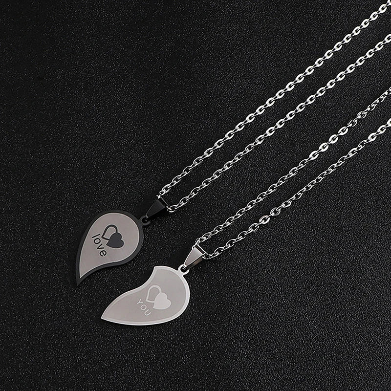 1 Pair Couples Jewelry Heart Necklaces Couple Necklace Stainless Steel Engraved Love Pendants Necklace Valentine's Day