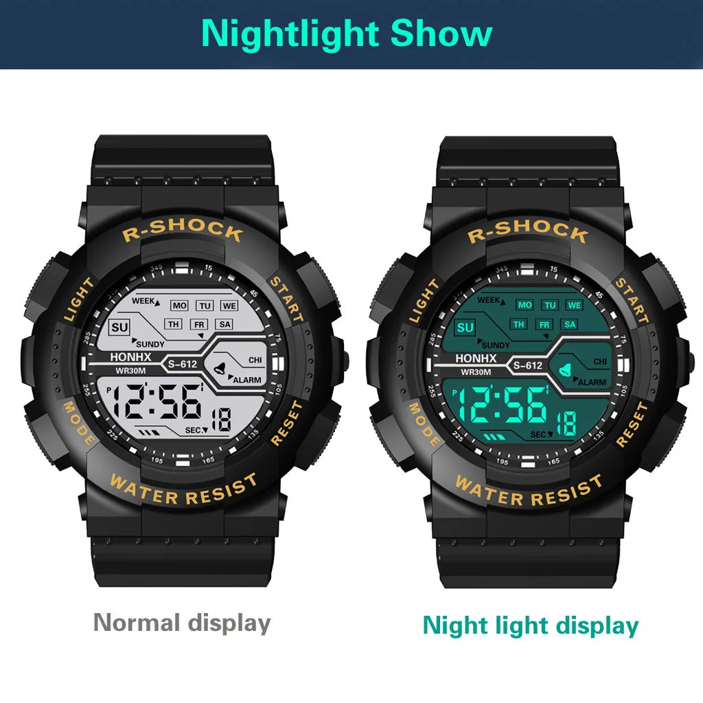 YIKAZE Multifunction Men's Sports Watch LED Digital Watch Big Dial Waterproof Luminous Men Sport Watch Electronic Watches