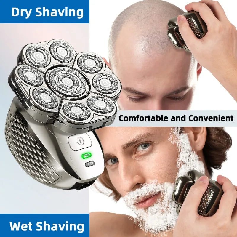 4D Head Shavers for Bald Men, Upgraded 9 Floating Heads 6-in-1 Rechargeable Waterproof Wet Dry Bald Head Shavers for Men