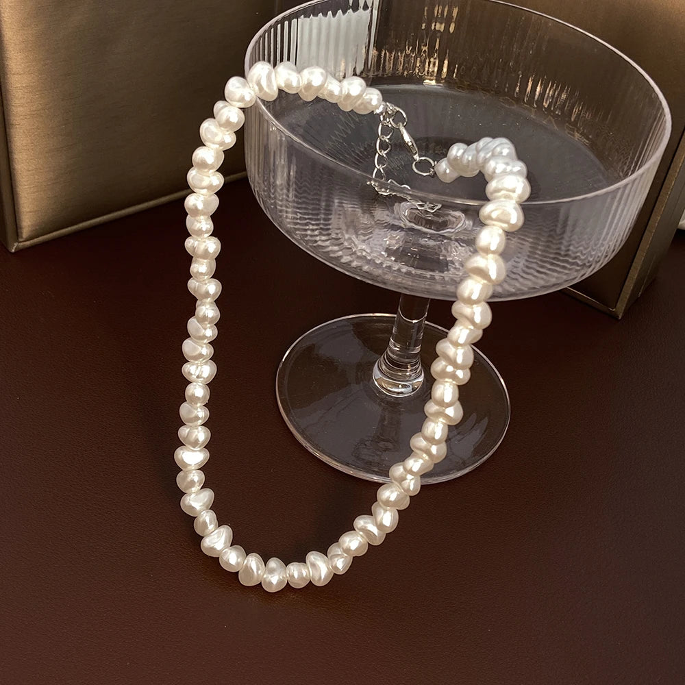 Jewelry  New Trendy Irregular Imitation Pearl Necklace Temperament Simple Handmade Strand Bead Necklace For Men Jewelry Gift