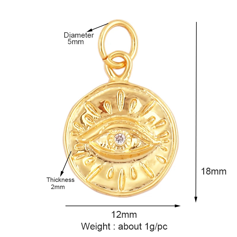 Evil Eye Charm Pendant,18K Real Gold Plated Cubic Zirconia CZ Paved Religours,Jewelry Necklace Bracelet Accessories Supplies K09