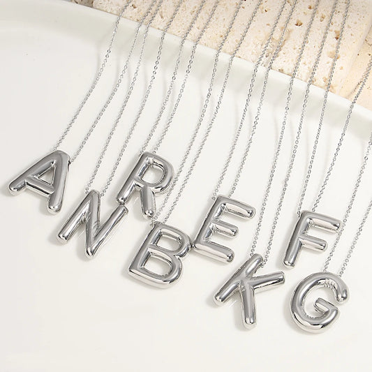 Chunky Alphabet Balloon Letter Pendant Necklace A-Z Name Silver Color Bubble Necklace for Family Women Men Fashion Jewelry Gifts