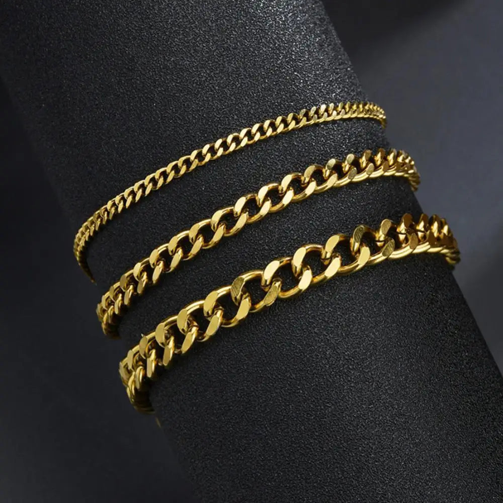 2024 New Trendy Cuban Chain Men Bracelet Classic Stainless Steel Exquisite Chain Bracelet Wristband Bangle Jewelry Gifts