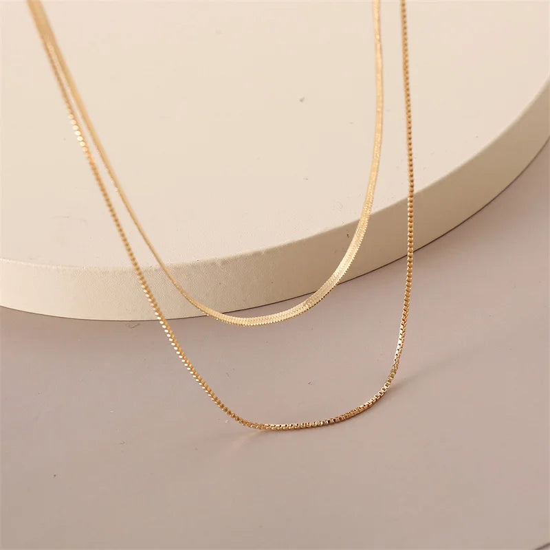 Fashion Multilayer Snake Chain Necklaces For Women Gold Color Herringbone Choker Clavicle Neck Chains 2023 Trendy Jewelry Gifts