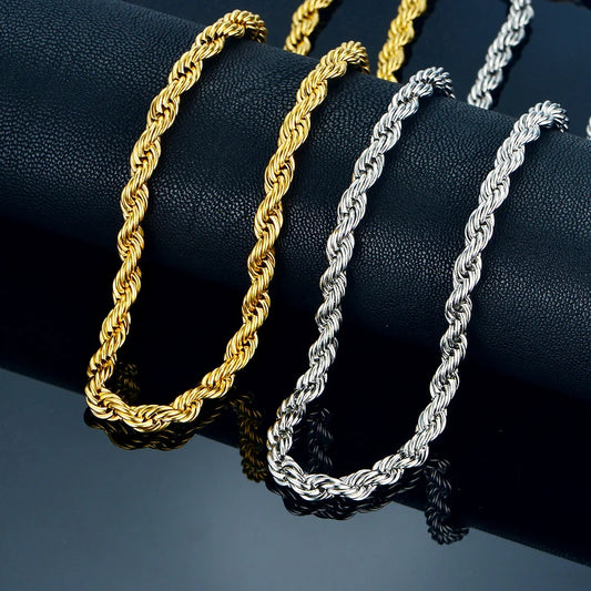 Stainless Steel Rope Chain Necklace For Men Women Braided Rope Chain Choker Necklace Gold Color Neck Metal Fashion Jewelry Gift