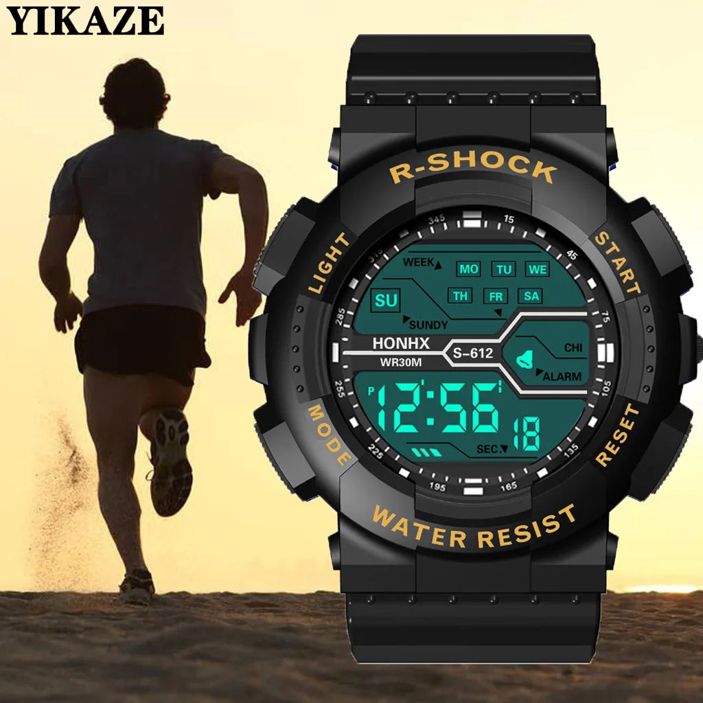 YIKAZE Multifunction Men's Sports Watch LED Digital Watch Big Dial Waterproof Luminous Men Sport Watch Electronic Watches