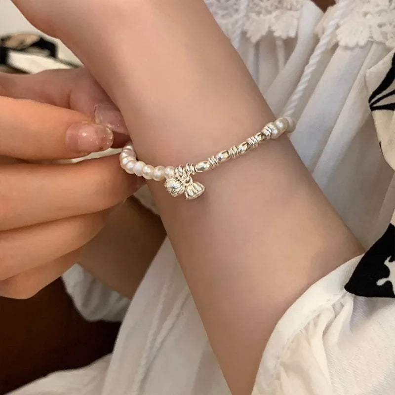 VENTFILLE 925 Sterling Silver Pearls Bamboo Knots Bracelet for Women Girl Simple Korean Jewelry Birthday Gift Dropshipping