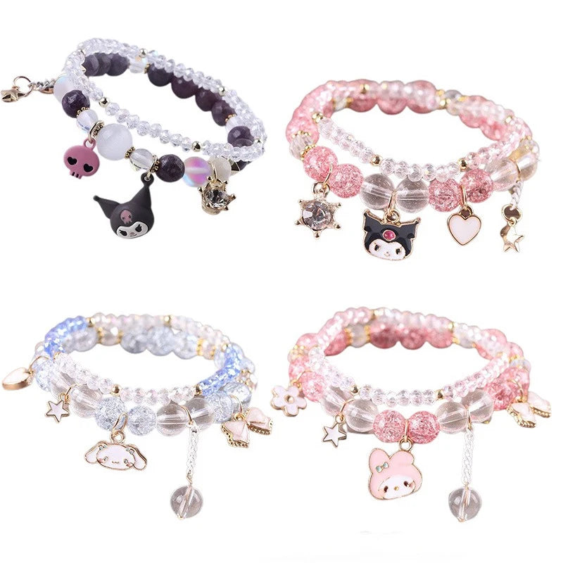 1PCS Kawaii Anime Sanrio Kuromi My Melody Bracelet Cinnamoroll Crystal Beads Bracelet Jewelry Gift Pendant Accessories