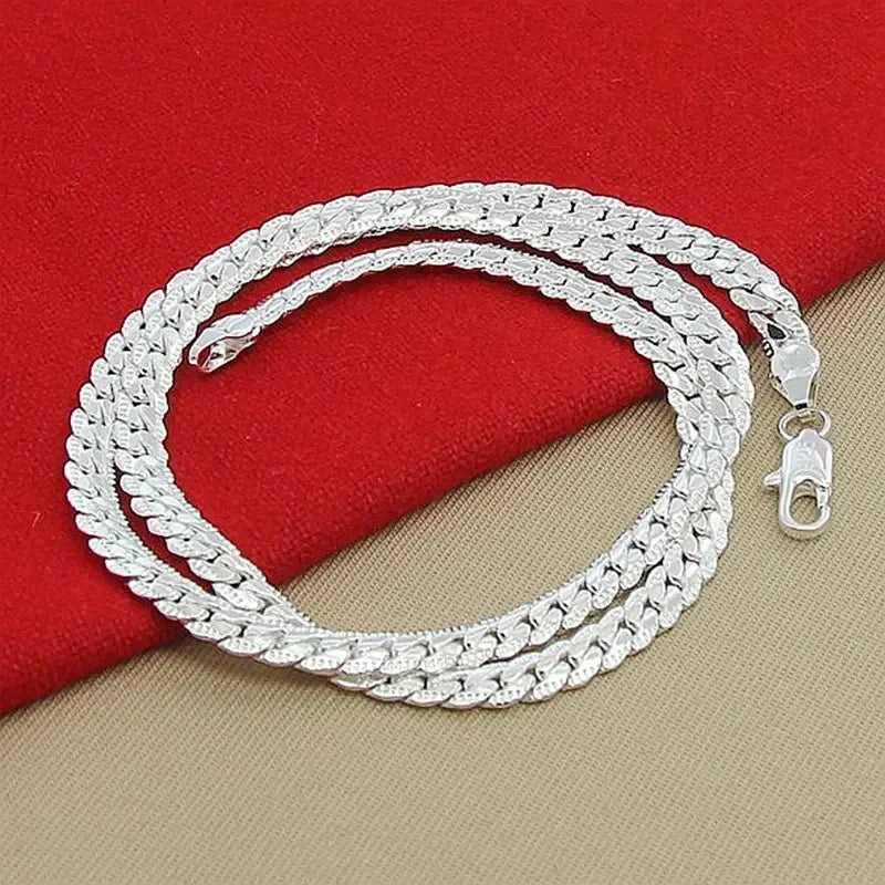 925 Sterling Silver 6MM Full Sideways Chain Necklace For Women Men Fashion Jewelry Sets Wedding Gift