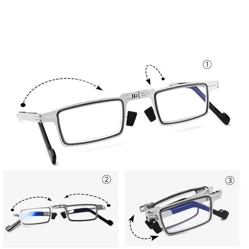 Steel Metal Folding Reading Glasses Hd Anti-blue Light Portable Fashionable Men's And Women's Reading Glasses Set