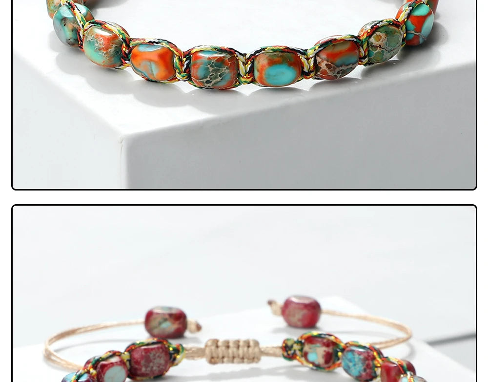 Bohemian Imperial Stone Beaded Bracelet Handmade  Braided String Bangles Friendship Jewelry Gift Vintage Design Strand Bracelets