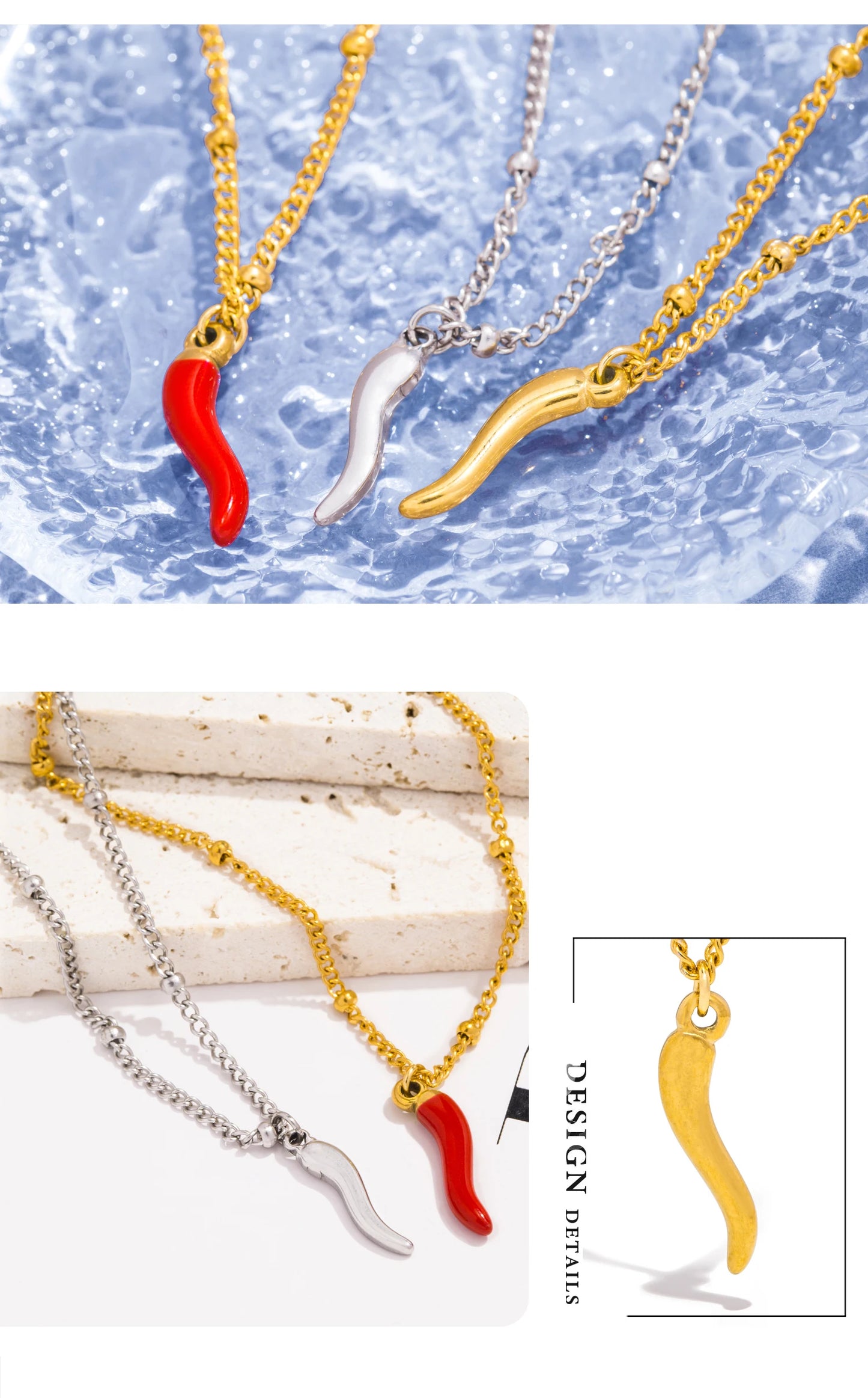 UHBINYCA Red Chili Charms Pendant Necklace for Ladies, Stainless Steel Waterproof and Rust Proof Daily Accessories Jewelry