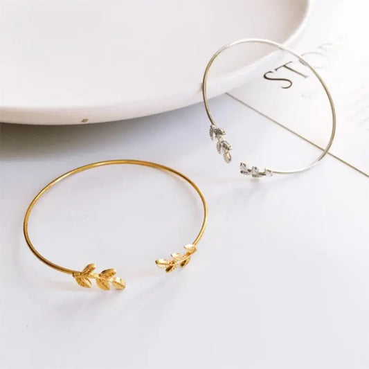 Fashion Leaf Bracelets For Women Elegant Punk Personality Open Bangle Cuff Korean Exquisite Simple Bracelet Jewelry Gift