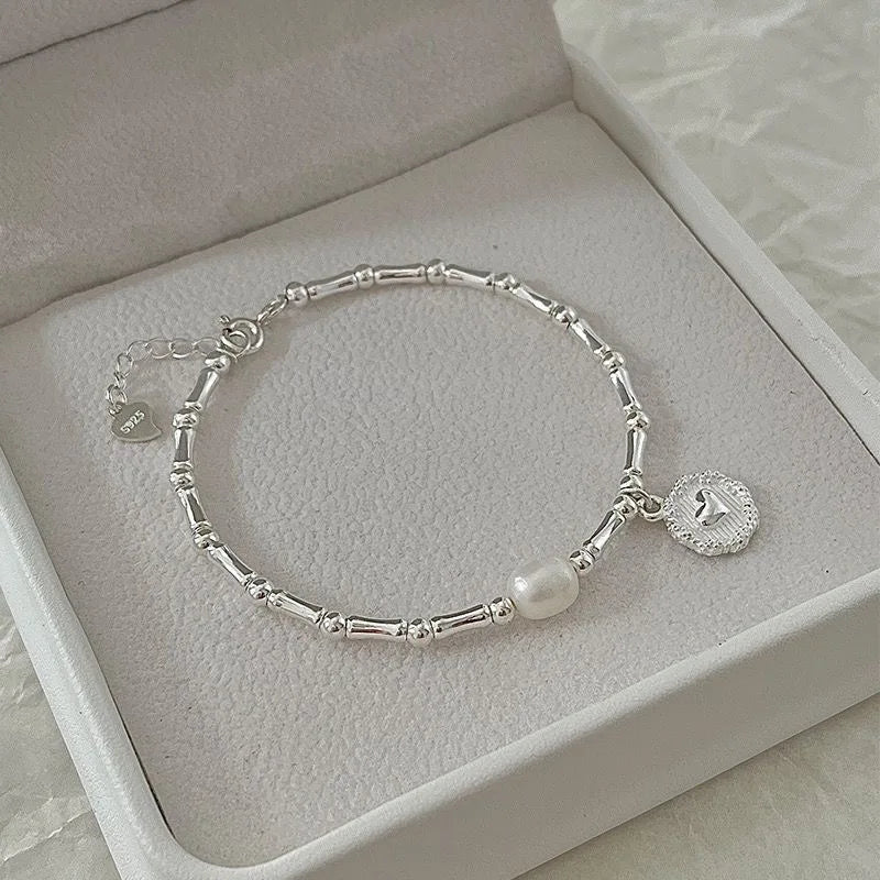 VENTFILLE 925 Sterling Silver Pearls Bamboo Knots Bracelet for Women Girl Simple Korean Jewelry Birthday Gift Dropshipping