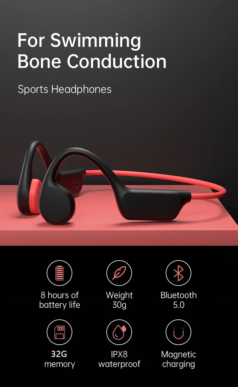 Bone Conduction Earphones Bluetooth Wireless IPX8 Waterproof MP3 Player Hifi Ear-hook Headphone With Mic Headset For Swimming