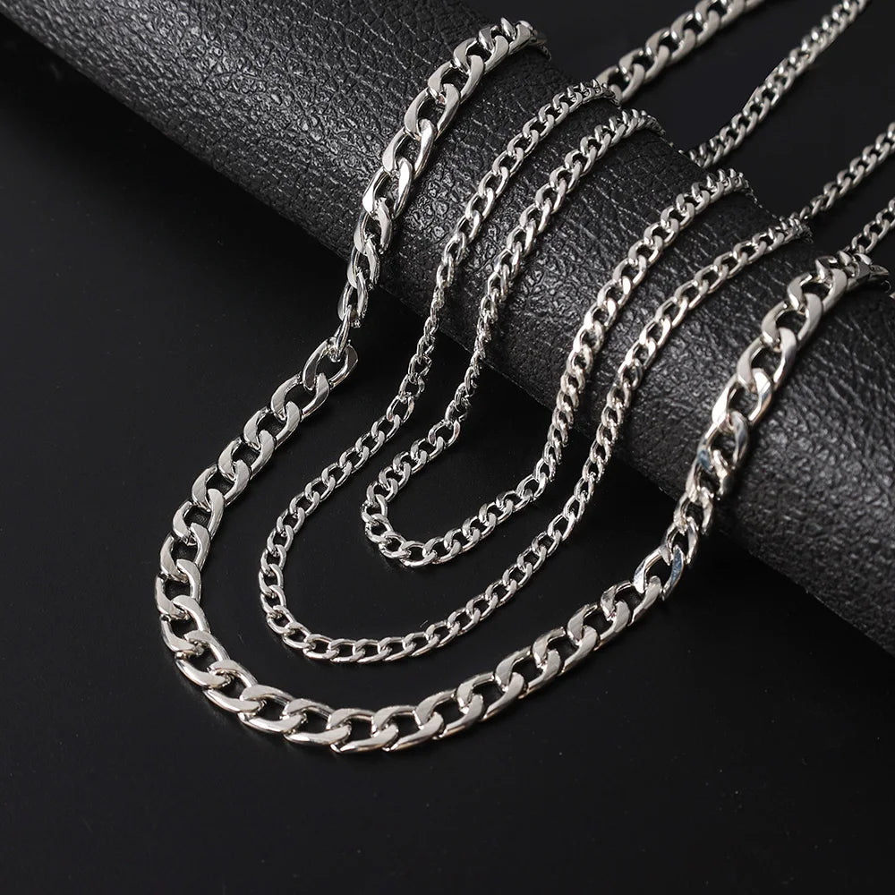 Stainless Steel Chain Necklace Long Hip Hop for Women Men on The Neck Fashion Jewelry Gift Accessories Silver Color Choker