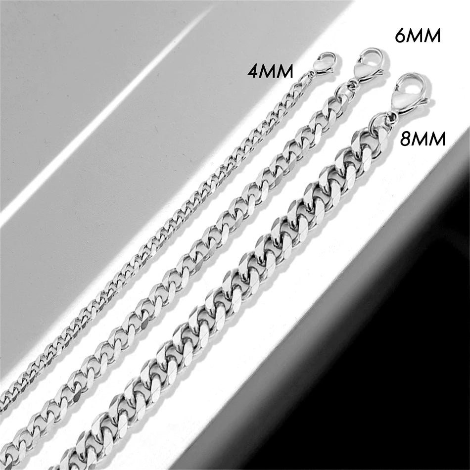 gold color Cuba chain charm bracelets for women Stainless steel link chain Lobster clasp snap button jewelry drop shipping