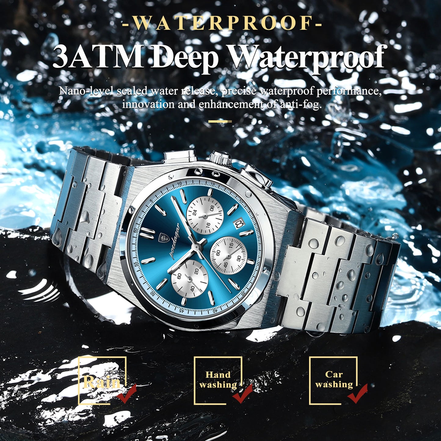 POEDAGAR Luxury Man Quartz Watch Sport Military Watch For Men Waterproof Luminous Date Chronograph Stainless Steel Men's Watches