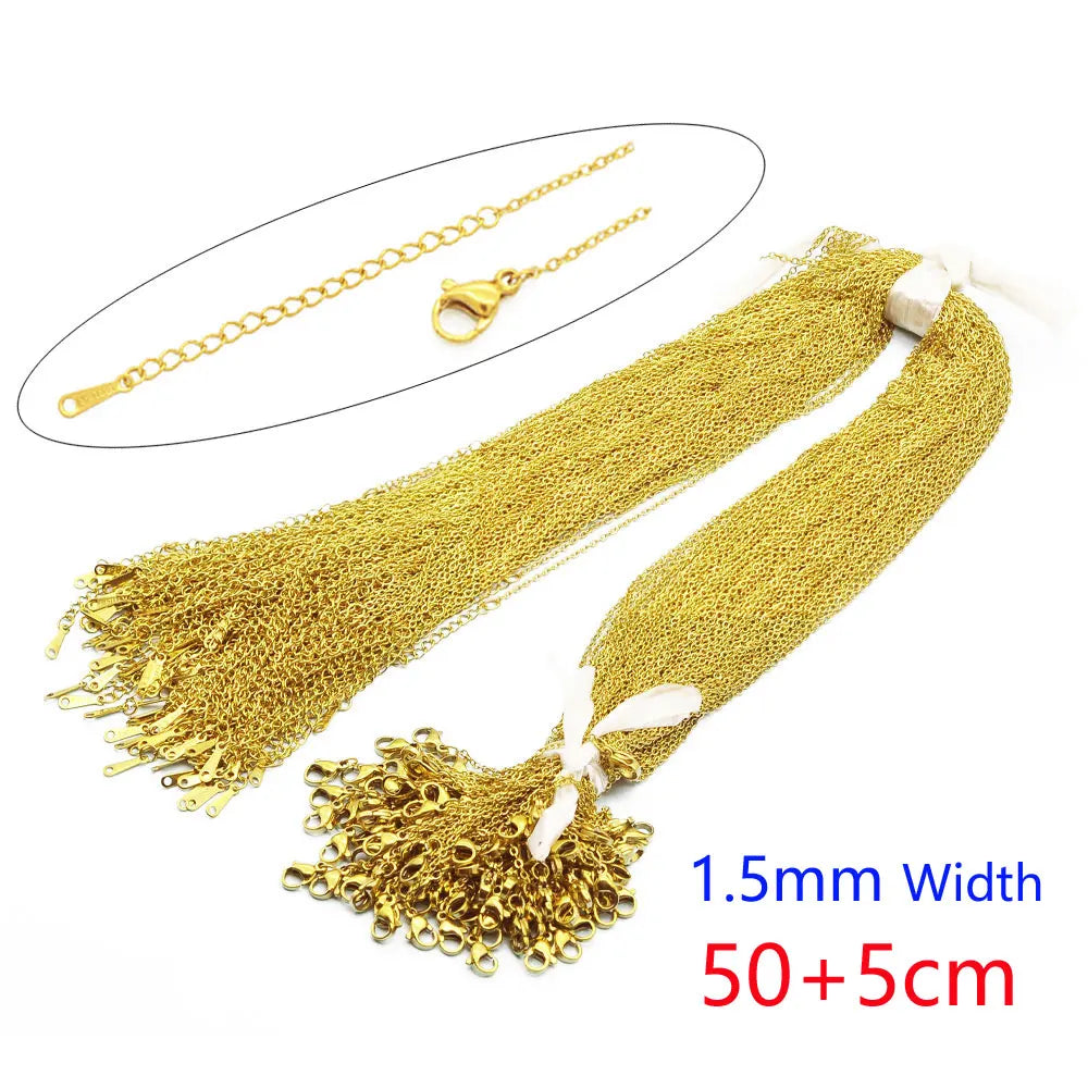 100pcs/Lot Bulk Wholesale 304 Stainless Steel Cable Link Rolo Chain Necklace Gold Color 45-50cm for DIY Jewelry Making Women