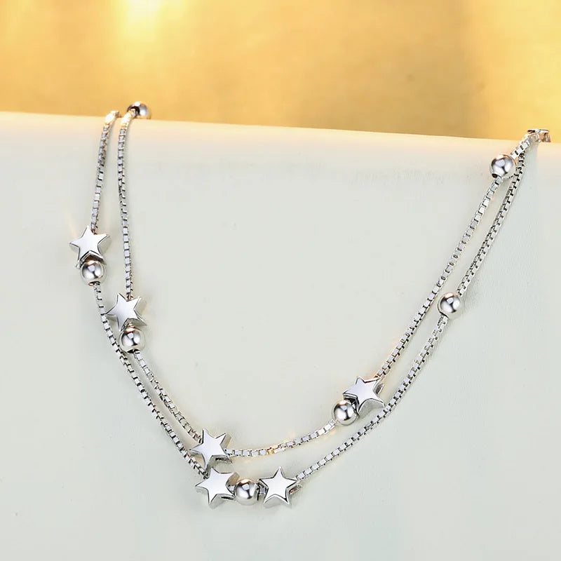 Fine 925 sterling silver Chain stars Bracelets for women Charms fashion designer party Wedding Jewelry Holiday gifts