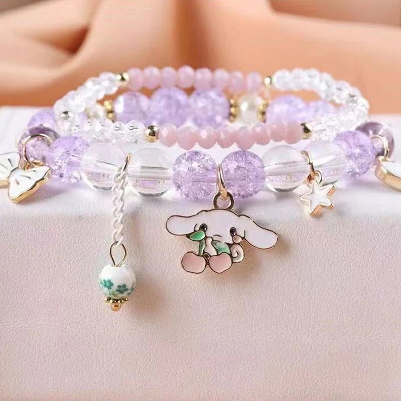 1PCS Kawaii Anime Sanrio Kuromi My Melody Bracelet Cinnamoroll Crystal Beads Bracelet Jewelry Gift Pendant Accessories