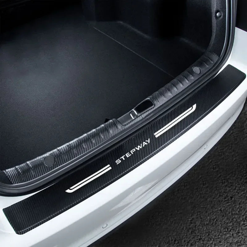 Car Door Sill Threshold Sticker Carbon Fiber Leather Trunk Bumper Guard Decals For Dacia Stepway 2021 2020 2019 2018 Accessories