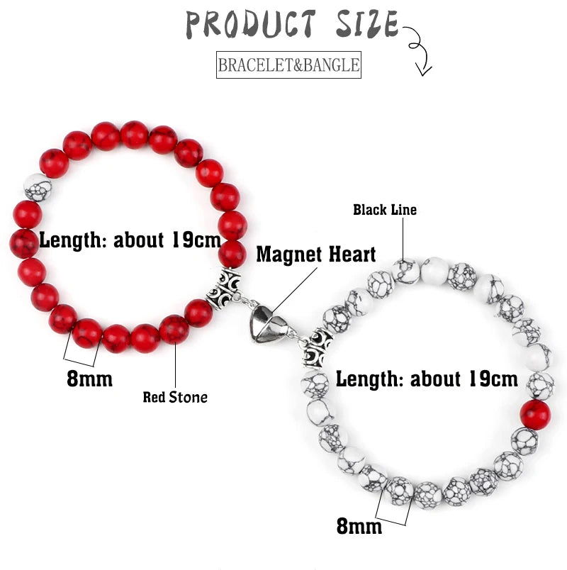 Hot Sale 2Pcs/Set Beads Bracelet For Lovers Natural Stone Distance Heart Magnet Couple Bracelets Friendship Fashion Jewelry Gift