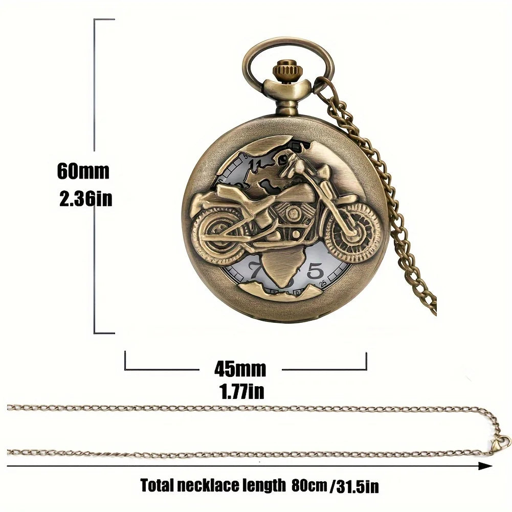 Bronze Motorcycle Pocket Watch - Unique Gift for Motorcycle Enthusiasts