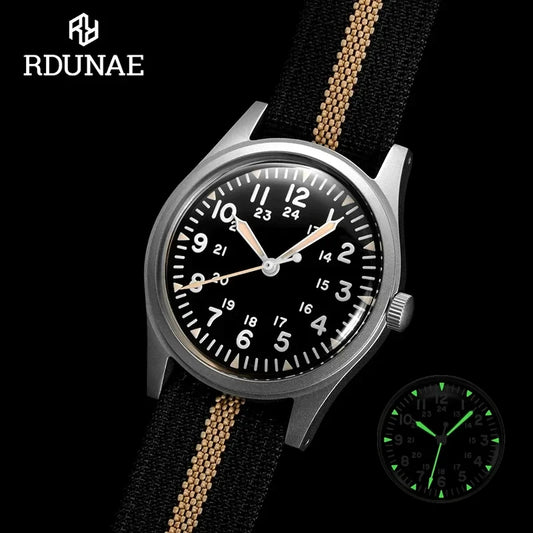 RDUNAE 34.5mm 2024 New Top Quartz Watches For Men Retro G10 Military Miyota 2035 Movemen Watches Mineral relogios masculino