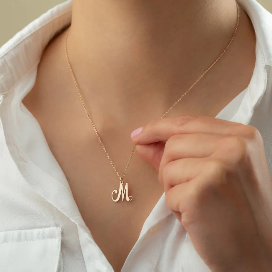 Kinitial Simple Laser Engraving Stainless Steel A-Z  Initial Pendant Necklace Fashion Jewelry Collier Women's Commemorative Gift