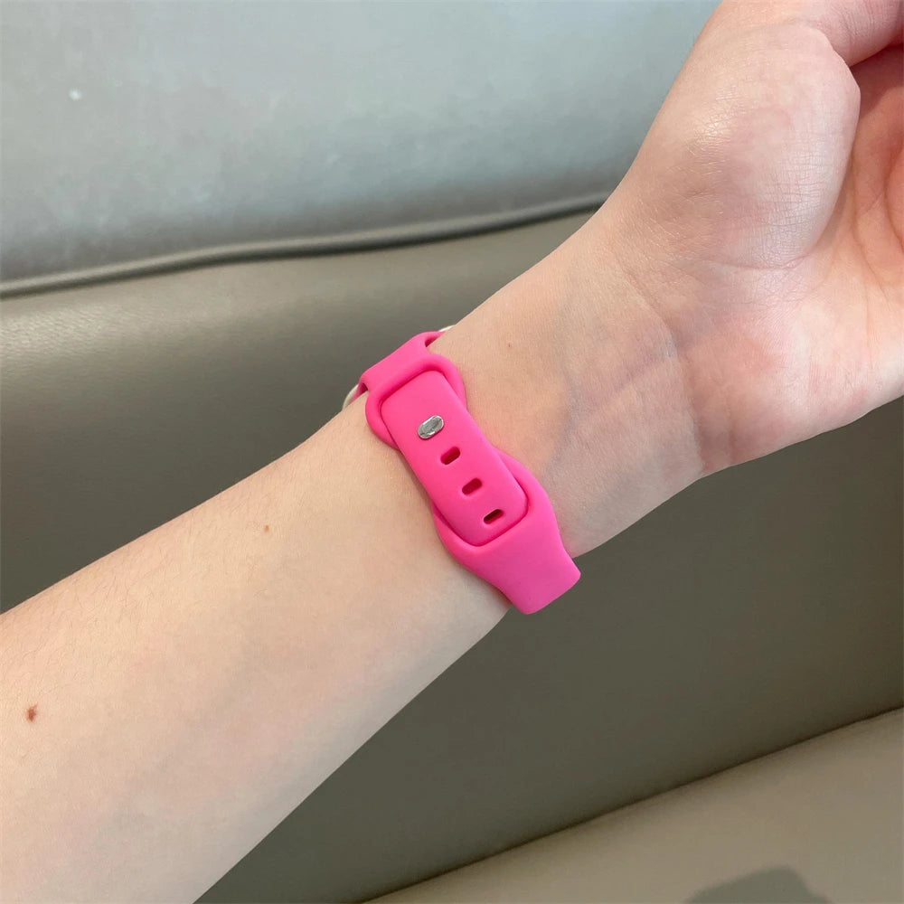 Sexy Hot Pink Slim Silicone Strap + Case For Apple Watch Band 49 8 SE 41 45mm Rubber Loop For iWatch 38/42 40/44mm 7 6 5 4 3 2