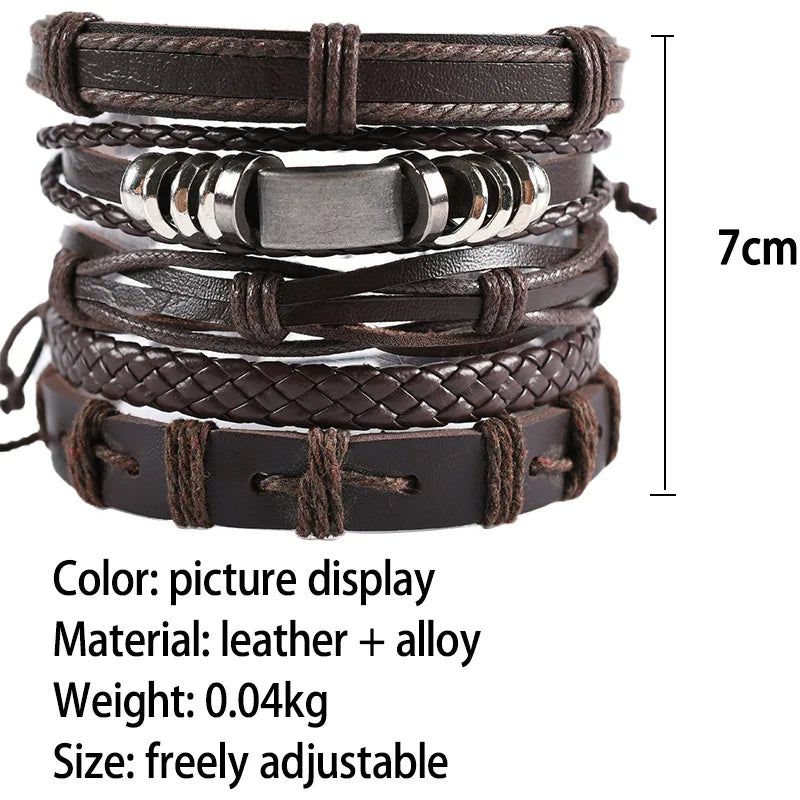 1 Fashion Bracelet Viking  Bracelet For Men Hand Bracelets Woven Skull Hand Jewelry Adjustable Leather Set Bracelet For Leather