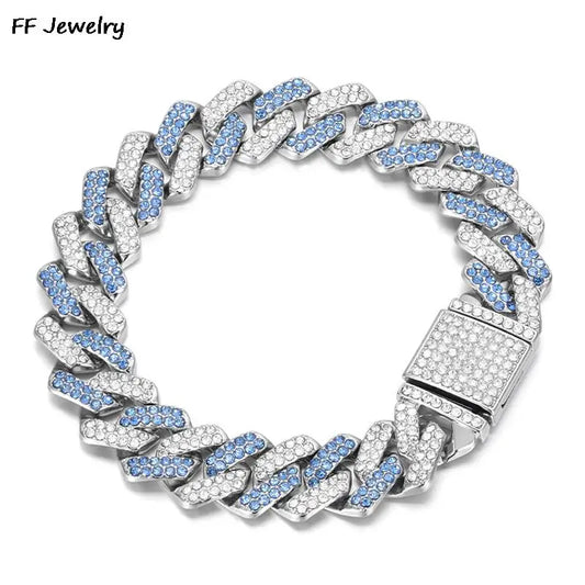 14mm Crystal Miami Iced Out Cuban Link Chain Bracelet For Men&Women Full Rhinestones Charms Hip Hop Jewelry Chain wholesale Gift