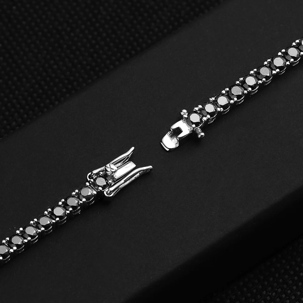 EWYA GRA Certified Real 3/4/5/6.5MM Full Black Moissanite Tennis Bracelet for Women Men S925 Silver Link Bracelets Fine Jewelry