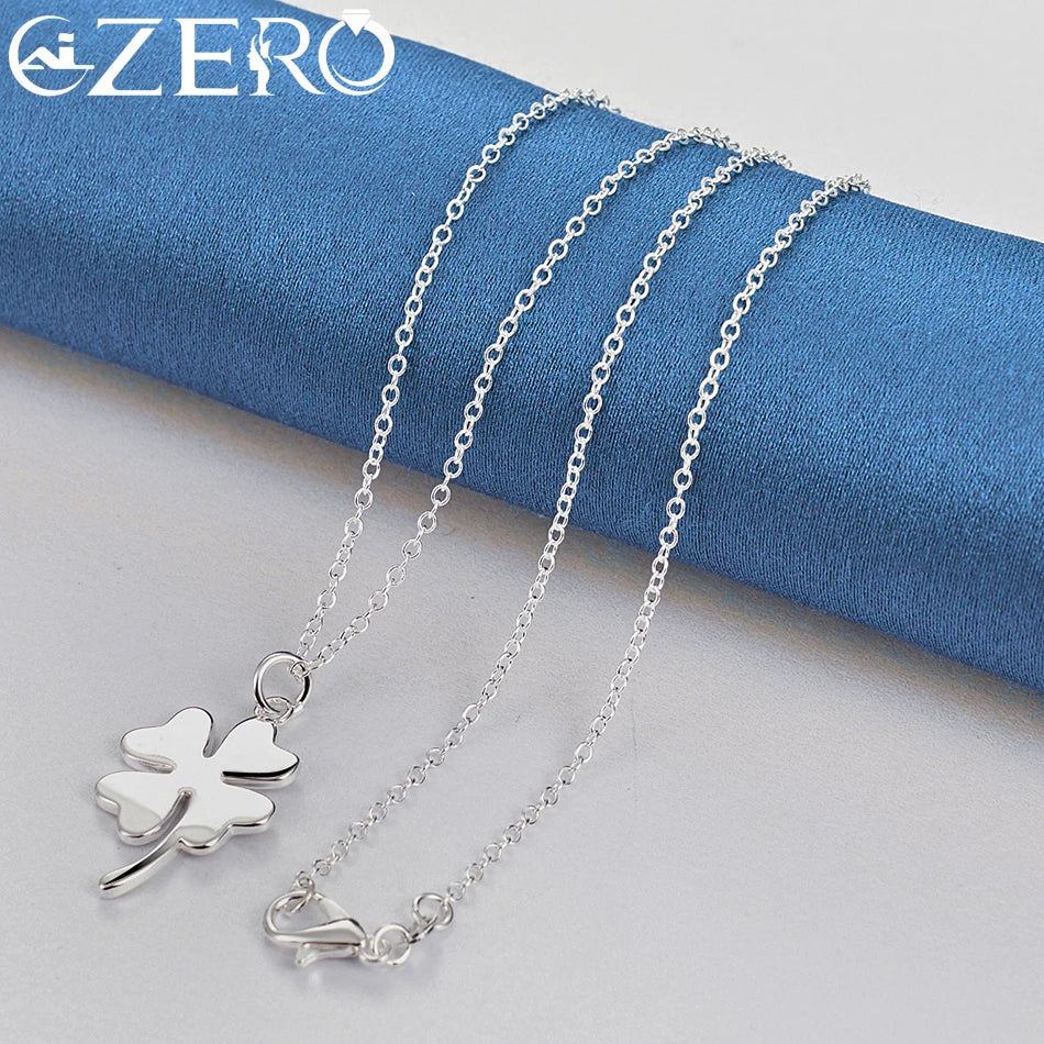 ALIZERO 925 Sterling Silver Lucky Clover Pendant Necklace 16-30 Inch Chain For Woman Wedding Party Fashion Charm Jewelry Gifts