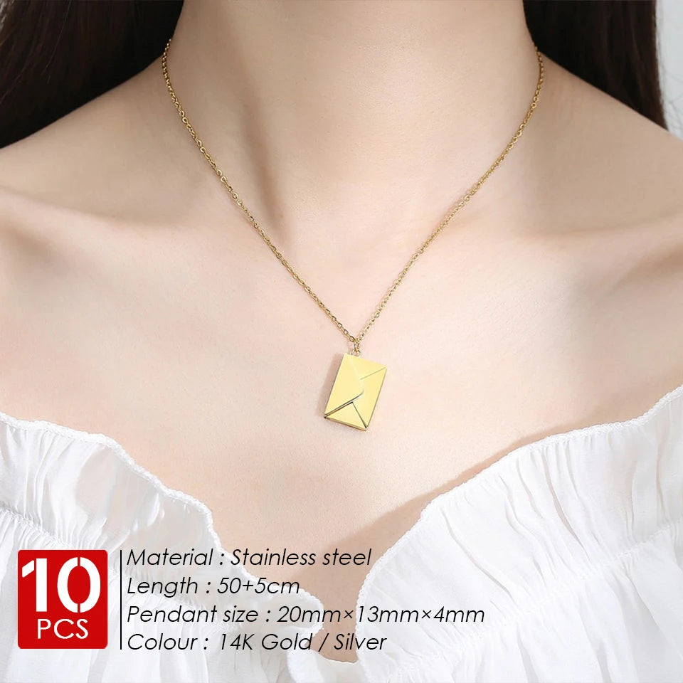 eManco 10PCS Love Letter Envelope Pendant Necklace Stainless Steel Jewelry Confession Love You for Valentine Day Mother Day Gift