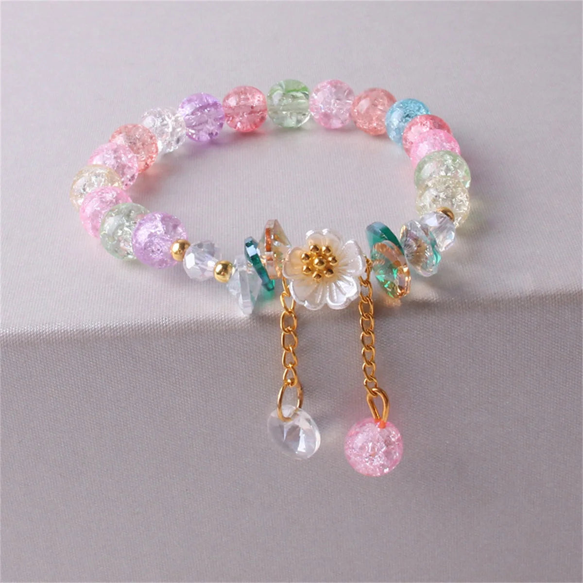 Elegant Fashion Flower Crystal Beaded Bracelets For Women Charm Shell Daisy Floral Beads Tassel Elastic Bracelet Jewelry Gifts