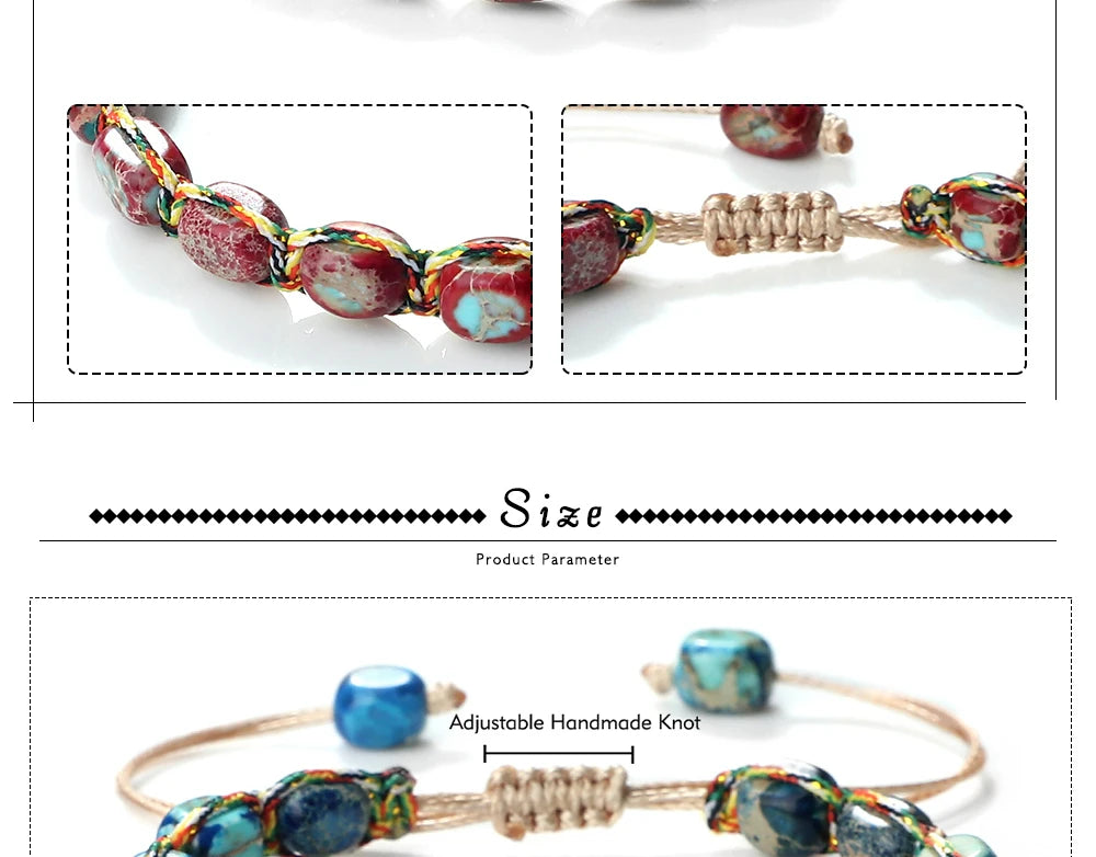 Bohemian Imperial Stone Beaded Bracelet Handmade  Braided String Bangles Friendship Jewelry Gift Vintage Design Strand Bracelets