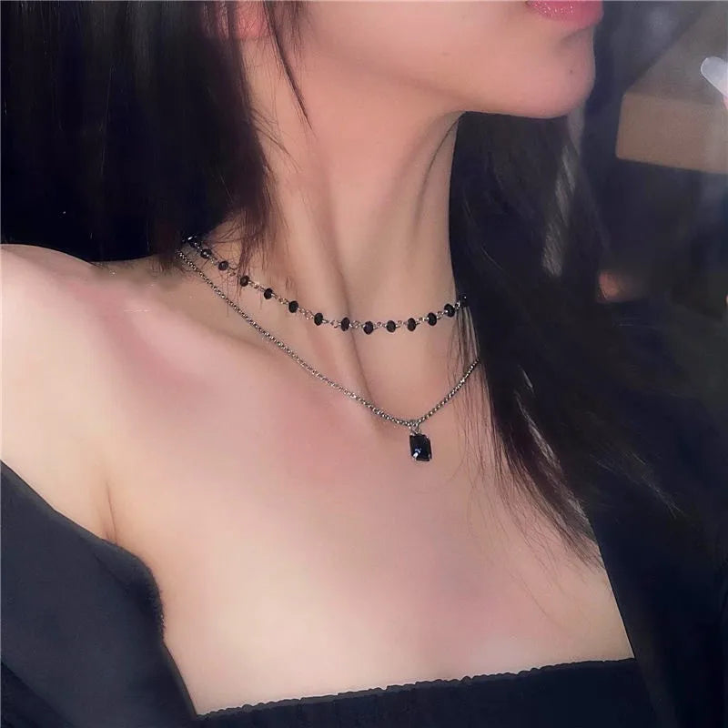 Women Choker Necklace Double Layer Beads Necklace Gift for Friend Silver Color Geometric Necklace Wholesale Collar Jewelry