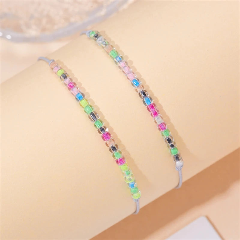 2 Pcs/Set Luminous Bracelet For Women Romantic Glow In The Dark Colorful Beads Braided Rope Bracelet Couple Friendship Jewelry