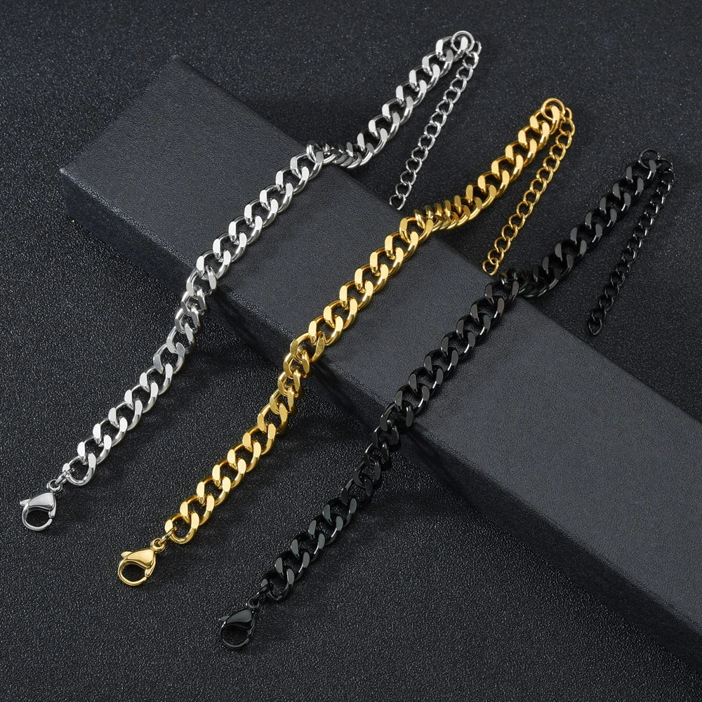 3/5/7mm Stainless Steel Cuban Link Chain Wristband Classic Punk Heavy Male Jewelry Simple Fashion Couple Bracelet for Men Women